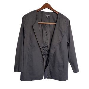 Eileen Fisher Jacket Women's Large Black Polished Ramie Round Neck Blazer Office